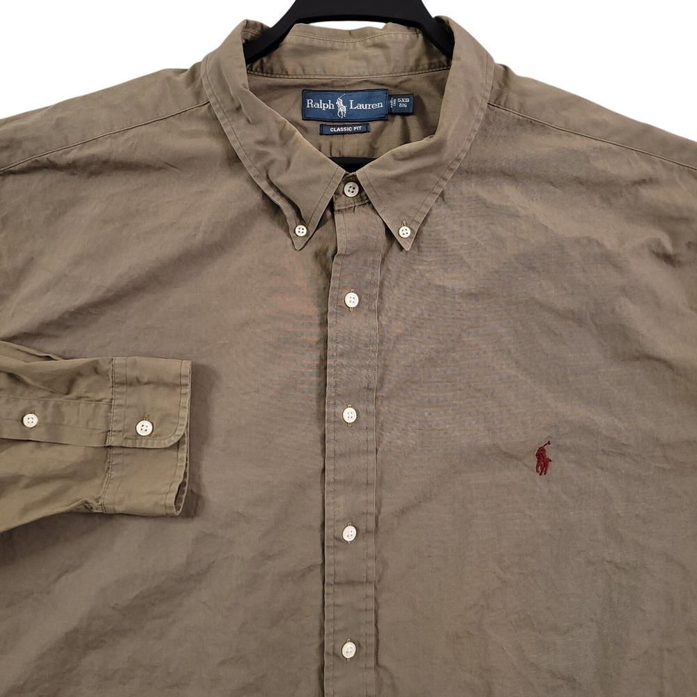 Ralph Lauren Shirt Mens 5XB Classic Fit Olive Green Long Sleeve Button Up Pony